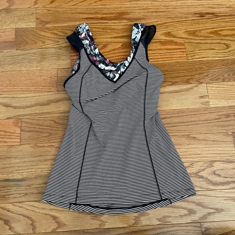 Lululemon Womens 4 Super Sport Tank Mini Pop Stripe W1M53S Black Mink Berry